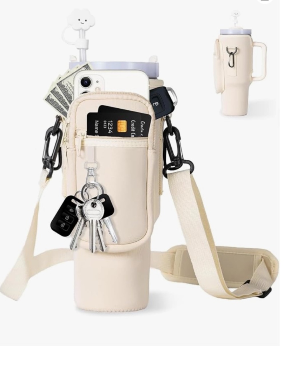 Water Bottle Carrier Bag with Phone Pocket for Stanley 40/30 oz Tumbler Neoprene